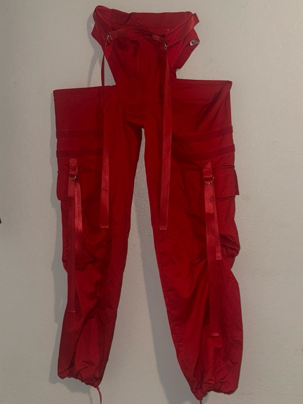 Red Cargo Jogger Pants with Utility Straps
